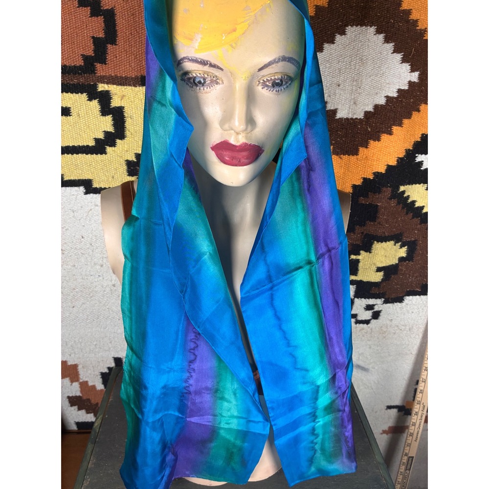 Unbranded Silk Scarf Womens OS Blue Green Purple Excellent Hand Painted Ombre